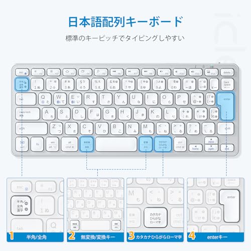 iClever ワイヤレスキーボード Bluetooth＆2.4G 無線 キーボード 充電式Type-C 静音 小型 薄型 JIS基準 日本語配列 軽量 パンタグラフ式 3つデバイス自由に切替え デュアルモード 持ち運び パソコンPC iPad スマホ用 Windows Mac iOS Android対応 日本語説明書 シルバーホワイト 白 DK02 最後 画像