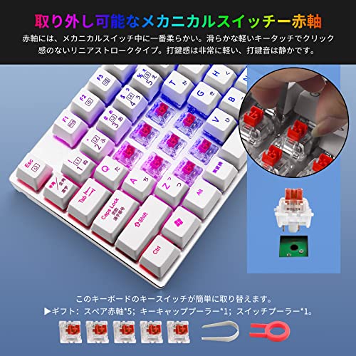 【日本語配列】e元素メカニカル式ゲーミングキーボード 赤軸・青軸を採用 フルサイズ109キー Type-C USB有線接続 全キー防衝突 RGB発光LEDバックライト付き Windows/Mac OS対応 オフィス/ゲーム用JP配列キーボード (赤軸・ホワイト) 中間 画像