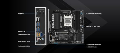 ASRock B850M Challenger Socket AM5 Micro-ATX マザーボード B850 AMD Ryzen 9000/8000/7000シリーズ DDR5 8000+(OC) PCIe 5.0 2.5G LAN Lightning ゲーミングポート対応の特徴・詳細 画像