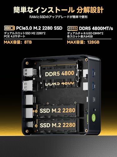 GMKtec M6 Ultra ミニPC,AMD Ryzen 7640HS (6850U/6800Hより高性能),最大5GHz,128GB+8TB SSD（拡張可能） 高性能ミニPC,3画面・8K対応,デュアル2.5GbE LAN・USB4・Win11 Pro搭載,静音設計,オフィス/動画編集/ゲーミング向け 小型パソコンの特徴・詳細 画像
