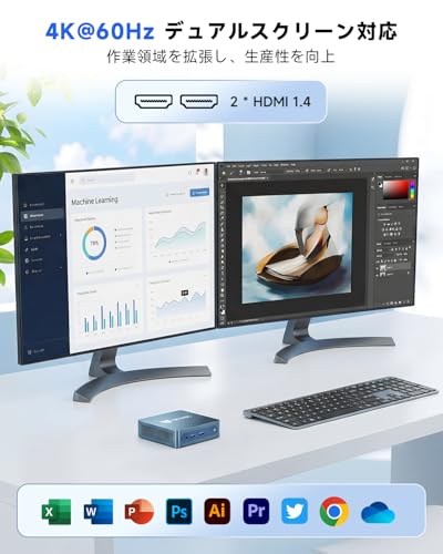 ミニpc【2026超高コスパ·デュアルスロット SATA/NVMe両対応】mini pc Win11/Linux 自動調整冷却ファン Bmax ミニpc 4K×2画面出力 Celeron J3355 最大2.5GHz 動作より安定 ミニバソコン 高速LAN 6GB+128GB 小型pc WIFI5/BT5.0 USB3.0×2 小型パソコン CMOSクリア Vesaマウント 企業・学習の特徴・詳細 画像