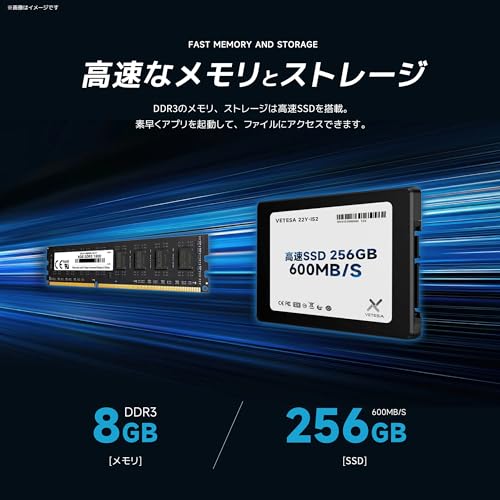 VETESA 一体型PC 22型フルHD/IPSパネル/Win 11/MS Office 2024/Corei5/メモリ 8GB/SSD 256GB/無線WIFI/RJ45 LANポート/カメラ/初期設定済 デスクトップパソコン 有線キーボード/有線マウス付属の特徴・詳細 画像