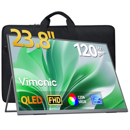 モバイルモニター23.8インチ 収納ケース付き QLED モバイルディスプレイ 大型 120HZ 保護ケース付き Vimonic 持ち運びモニター 自立 ポータブルモニター 1080P サブモニター 標準型VESA対応 サブディスプレイ 非光沢 1