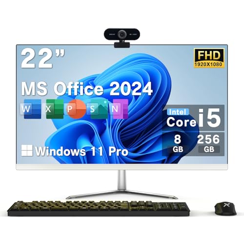 VETESA 一体型PC 22型フルHD/IPSパネル/Win 11/MS Office 2024/Corei5/メモリ 8GB/SSD 256GB/無線WIFI/RJ45 LANポート/カメラ/初期設定済 デスクトップパソコン 有線キーボード/有線マウス付属 1