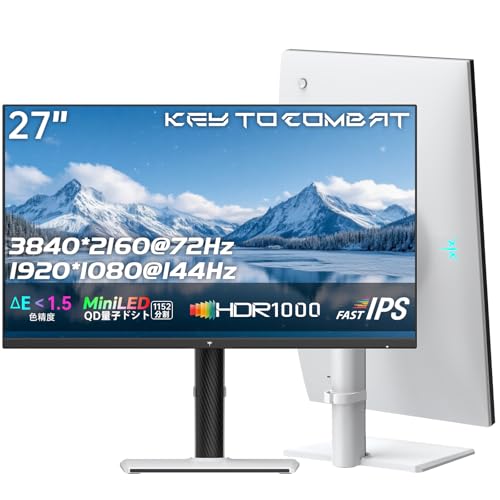 KTC 27インチ Mini LED モニター デュアルモード対応 4K 72Hz / FHD 144Hz DisplayHDR 1000 ピーク輝度1000cd/㎡ 広色域148%（色域容積）低ブルーライト USB-C HDMI/DP 高さ調整 VESA対応 3年保証 M27U6 1