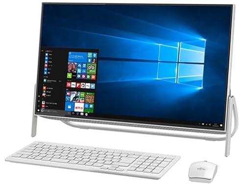 【整備済み品】 高性能 多機能一体型パソコン ホワイト FMV ESPRIMO FH77 第7世代 Core i7-7700HQ メモリ8GB SSD128GB+HDD1TB 23.8型1080p FHD 昇降式カメラ搭載 MS Office 2019 Windows 11 1