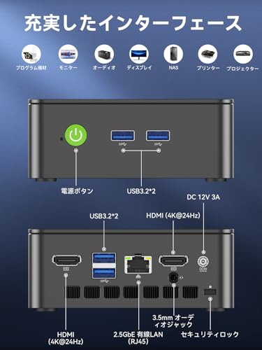 ミニPC GMKtec G3 Pro mini pc【Intel Core i3-10110U初登場】最大4.1GHz 64GB DDR4＋8TB SSD拡張｜16GB+512GB標準搭載｜ミニパソコン Windows11 Pro 小型pc 2.5G LAN WiFi6 BT5.2｜2画面出力 VESA対応 高性能 超小型 静音 省電力 pc デスクトップ minipc 企業用/在宅勤務の特徴・詳細 画像