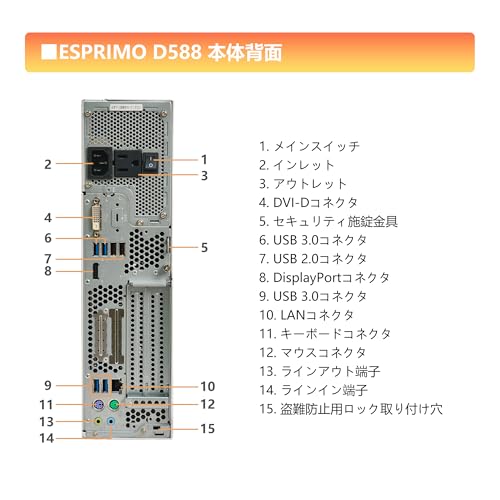 【整備済み品】富士通 ESPRIMO D588 第9世代 インテル Core i3-9100 デスクトップパソコン 中古パソコン メモリ8GB M.2SSD256GB HDD500GB DVD スーパーマルチ Office2021 ディスクトップPC Windows 11 Pro ビジネス パソコン単体 DVI-D DisplayPort 業務用 (整備済み品)の特徴・詳細 画像