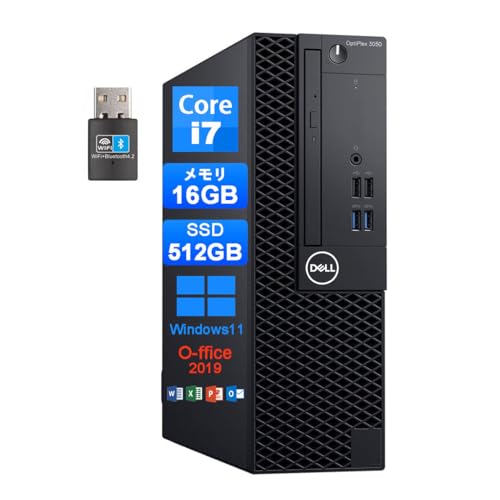 【整備済み品】デル デスクトップパソコンOptiPlex 3050SFF又5050SFF高性能第7世代Corei7 7700 デスクトップPC中古 パソコン デスクトップ MS O-ffice 2019/Windows11 64bit搭載 初期設定済/WIFI/Bluetooth/DP/HDMI/USB3.0/180日保証 (メモリ16GB+SSD512GB) 1