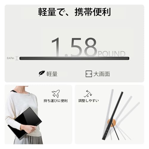 モバイルモニター 15.6インチ サブモニター IPS液晶 薄型 ポータブルモニター 自立スタンド VESA対応 Switch2/XBOX/PC対応 FHD ディスプレイ 100%広色域 非光沢画面 1920×1080の特徴・詳細 画像