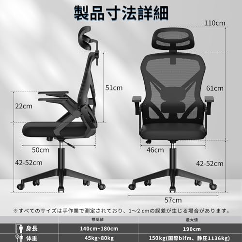 RELXSKY オフィスチェア デスクチェア 疲れない 人間工学 椅子 135°ロッキング機能 可移動腰サポート テレワーク 跳ね上げ式アームレスト 3Dヘッドレスト 高反発クッション 通気性事務椅子 学習チェア PCチェア 通気性メッシュ おしゃれ ゲーミング/パソコン/勉強/事務用 (ブラック)の詳細・まとめ 画像