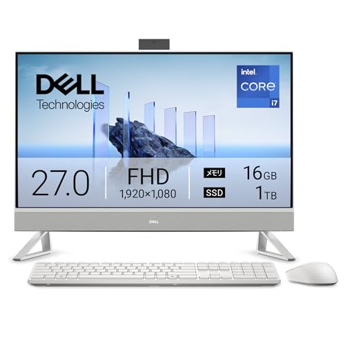 【Amazon.co.jp限定】Dell デスクトップパソコン 一体型 Dell 27 AIO EC27250 27インチ Core i7-1355U メモリ16GB SSD1TB Windows 11 パールホワイト 翌営業日対応オンサイト出張修理サービス1年(HDD返却不要サービス) AD69-FNA 1