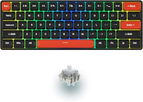 ラピッドトリガー キーボード:ゲーミングキーボード メカニカル式 磁気軸 精度RT0.04mm RGB発光 61キー 伝送スピード8000HZ Type-C USB有線接続 マグネチックシャフト LEDバックライト付き ゲーミングキーボード ラピッドトリガー ゲーム用キーボード オフィスにも適合 (黒赤+磁気軸)の外観・全体像 画像