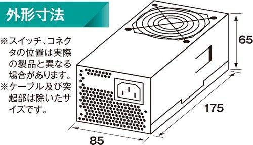 玄人志向 電源ユニット 300W TFX 電源 80 PLUS ゴールド PC電源 8cm 静音ファン KRPW-TX300W/90+の特徴・詳細 画像