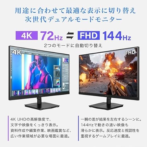 MAXZEN モニター 27インチ Hz切り替え 72Hz 4k (3840×2160) 144Hz FHD (1920×1080) 1080P HDMI2.0 DP1.4 sRGB99％ FastIPS 1ms(GTG) Adaptive-Sync ブルーライトカット 非光沢 フリッカーフリー MJM27IC02-UFC マクスゼンの特徴・詳細 画像