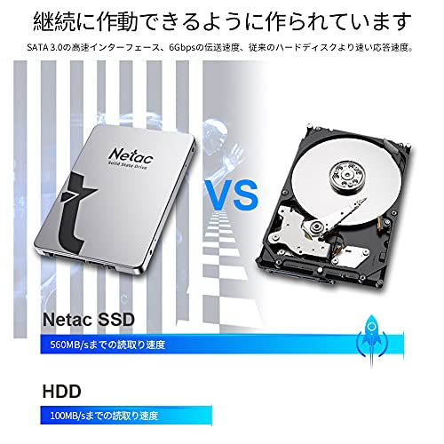 Netac SSD 1TB SATA3.0 6Gb/s 最大560MB/s 3D TLC NAND採用 2.5インチ 金属 N530S 内蔵型 ssd PC PS4適用 静音 低消費電力 耐振動 耐衝撃性 N530S（シルバー）の特徴・詳細 画像