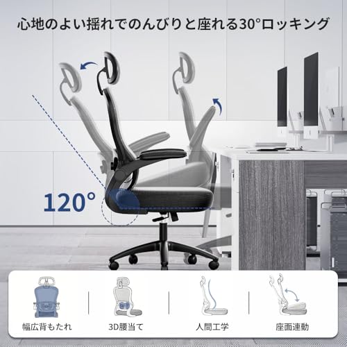 GXTRACE オフィスチェア デスクチェア 椅子 ゲーミングチェア ゲームチェア ブラック 腰サポート 跳ね上げ式アームレストパソコンチェア 3Dヘッドレスト 通気性メッシュ (Black)の特徴・詳細 画像