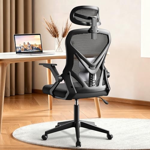 RELXSKY オフィスチェア デスクチェア 疲れない 人間工学 椅子 135°ロッキング機能 可移動腰サポート テレワーク 跳ね上げ式アームレスト 3Dヘッドレスト 高反発クッション 通気性事務椅子 学習チェア PCチェア 通気性メッシュ おしゃれ ゲーミング/パソコン/勉強/事務用 (ブラック)の外観・全体像 画像