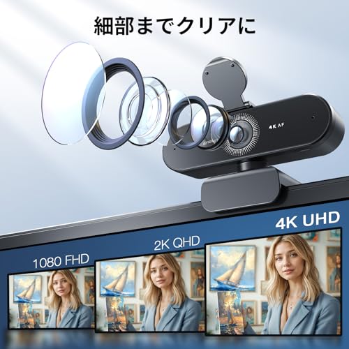 EMEET NOVA 4K webカメラ UHD ウェブカメラ PDAFオートフォーカス デュアルノイズキャンセリングマイク 73° 視野角 pcカメラ 自動光補正 プラグ&プレイ プライバシーカバー付き 遠隔会議&ライブストリーミングに適用の特徴・詳細 画像