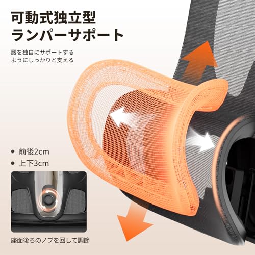 GXTRACE オフィスチェア 椅子 デスクチェア ゲーミングチェアトリガーボタン 操作しやすい アームレスト 独立型 腰サポート パソコンチェア 3Dヘッドレスト デスクワーク 通気性メッシュ (Black)の特徴・詳細 画像