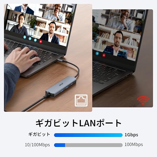 Acer USB C ハブ【6-in-1】Type-C to HDMI ハブ 4K@60Hz、1000Mbps 有線LAN ポート、USB-A 3.0×2 & USB-C 3.0、PD 100W対応 タイプC Hub アダプター ノートPC タブレット MacBook Pro/Air・iPad・iMac・XPS対応の特徴・詳細 画像