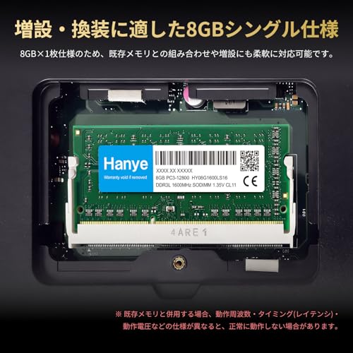 ノートPC用メモリ DDR3L-1600 PC3-12800 8GB SODIMM Hanye【国内正規品】の特徴・詳細 画像