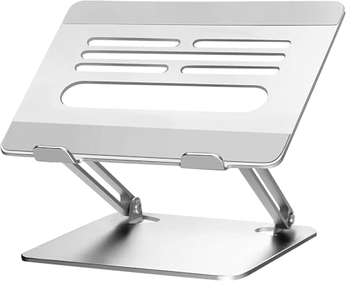 ノートパソコンスタンド 折りたたみ式 ノートPCスタンド【人間工学設計】 ノートパソコン用ラップデスク 無段階高さ角度調整 姿勢改善＆猫背 滑り止めゴム 放熱対策 合金製 在宅仕事 ZOOM会議 Macbook/iPad/ノートPCなど15.6インチまでに対応 外付けキーボードをお勧めです シルバーとライトグレー 1