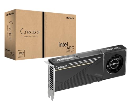 ASRock Intel Arc Pro B60 Creator 24GB グラフィックスカード、Intel Xe2-HPGアーキテクチャ、24GB GDDR6、PCIe 5.0、4X DisplayPort 2.1、ブロワーデザイン、0dBサイレント冷却。の外観・全体像 画像