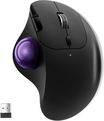 Ewin トラックボールマウス Bluetooth&2.4GHz両対応 3台同時接続 トラックボール 【NEWモデル】 ワイヤレス 親指 静音タイプ 高精度 エルゴノミクス 瞬時接続 無線マウス 7ボタン 進む/戻るボタン Windows/Mac/iOS/Android多機種対応 (パープル) 1