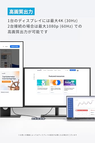Anker USB-C ハブ (7-in-1, Dual Display) 100W USB PD対応 4K HDMIポート 10Gbps 高速データ転送 USB-Cポート USB-Aポート 搭載 Macbook Pro/Air/Dell XPS/iPad Pro 他対応の特徴・詳細 画像