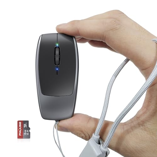 FMOUSE 超小型 2in1 Bluetooth ワイヤレスマウス TF カードリーダー 8GB TF カード付属 充電式 Type-C to USB アダプタ付き ビジネスプロフェッショナル向け 78×38×22mm グレー 1