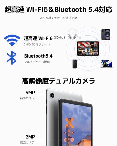 Plimpton タブレット 10インチ wi-fiモデル Android15 8コアCPU WiFi6 BT5.4 WidevineL1対応 アンドロイド タブレット RAM12GB+ROM128GB+1TB拡張 GMS認証 6000mAhバッテリー 大画面 画面分割/無線投影/児童守護 P1(シルバー)の特徴・詳細 画像
