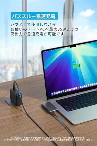 Anker Nano USB-C ハブ (6-in-1, 5Gbps) 最大4K 最大85W出力対応USB-Cアップストリームポート 5Gbps高速データ転送 SD/micro SDカードスロット搭載の特徴・詳細 画像