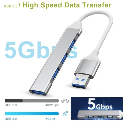 USB 3.0ハブ 4イン1 USBポートハブスプリッター ウルトラスリム ハブドングルエクスパンダー ノートパソコン、フラッシュドライブ、HDD、コンソール、プリンター、カメラ、Keyborad、マウス、5Gbpsデータ転送、アルミニウムの詳細・まとめ 画像