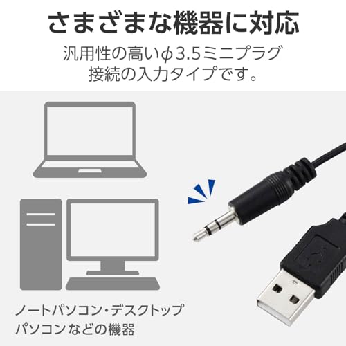 エレコム スピーカー USB給電 4W コンパクト φ3.5ミニプラグ接続 ブラック MS-P08U2BKの特徴・詳細 画像