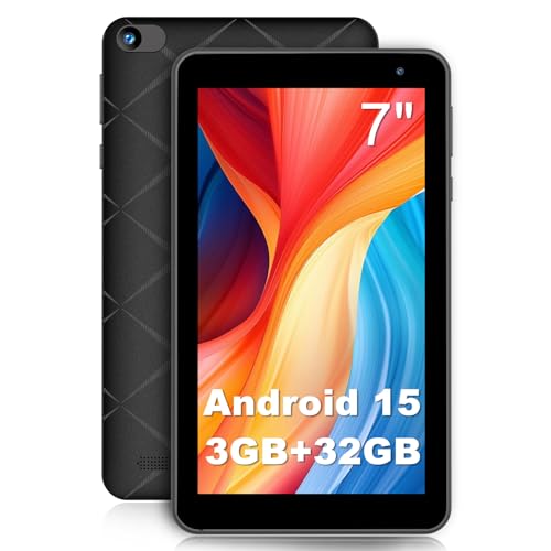 タブレット 7インチ Wi-Fi6モデル Android15 タブレット 5コアCPU 3GB+32GB+512GB拡張 IPSディスプレイ 5GHz Wi-Fi6 電子書籍/WEB閲覧/動画視聴 GPS未対応 PRITOM プリトム ブラックの外観・全体像 画像