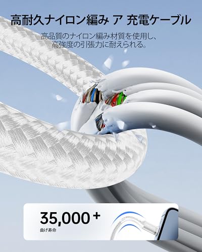 充電ケーブル 3in1 急速 3m 充電コード 3 in 1 超高耐久 Type C Micro USB 3台同時充電 iPhone Android タイプC 各種対応の特徴・詳細 画像