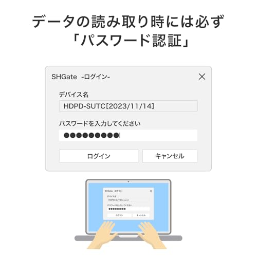 IODATA セキュリティ SSD BizDAS 500GB ハードウェア暗号化 パスワードロック対応 耐衝撃 ポータブルSSD USB 5Gbps対応 日本メーカー SSPD-SUTC500B/UEの特徴・詳細 画像