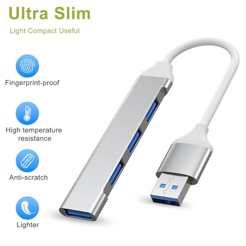 USB 3.0ハブ 4イン1 USBポートハブスプリッター ウルトラスリム ハブドングルエクスパンダー ノートパソコン、フラッシュドライブ、HDD、コンソール、プリンター、カメラ、Keyborad、マウス、5Gbpsデータ転送、アルミニウムの特徴・詳細 画像