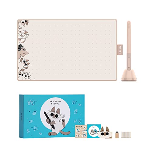 【日本限定】 HUION KIZUNA ペンタブ ペンタブレット のべ子 コラボ 板タブ ギフト お絵描き 充電不要ペン 8192レベル筆圧 傾き検知機能搭載 pcやスマホで使える 初心者や中級者向け イラスト 漫画 オンライン授業 8.7 x 5.4インチの外観・全体像 画像
