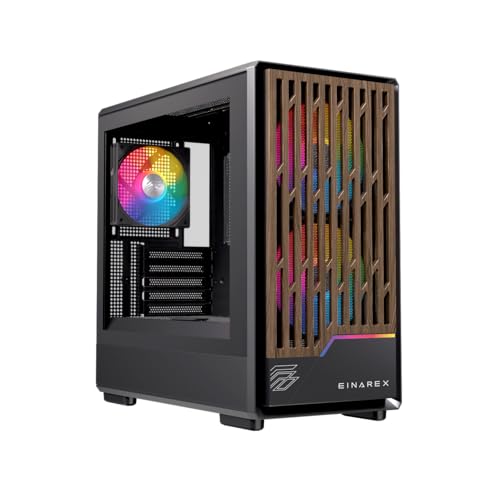 EINAREX エイナレックス PULSE PM400 RGB Micro-ATX対応 PCケース 強化ガラス 静音 高冷却設計 木製フロントデザイン RGBケースファン3基搭載 240mm水冷対応 最大370mmグラボ対応 Black 1
