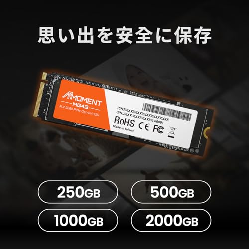 MMOMENT MG43 250GB M.2 2280 PCIe Gen4x4 NVMe1.4 内蔵SSD (最大読込4650MB/s)の特徴・詳細 画像