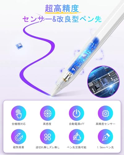 タッチペン 【2026全機種対応 急速充電 】タブレット ペン スタイラスペン スマホ iphone ペン 12g超軽量 Type-C急速充電 バッテリー残量表示 自動電源OFF 3つ交換用ペン先 磁気吸着機能 軽量 耐久 スマホ/タブレット/i Phone/android用ペンシルの詳細・まとめ 画像