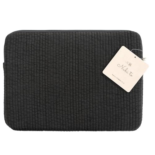 ベルモンド ノートパソコンケース ヌビ素材 韓国風 キルティング 13インチ 14インチ PCケース おしゃれ ナチュラル ポケット付き [ Nubi to (ヌビト) シリーズ ] スモーキーブラック B1754 1