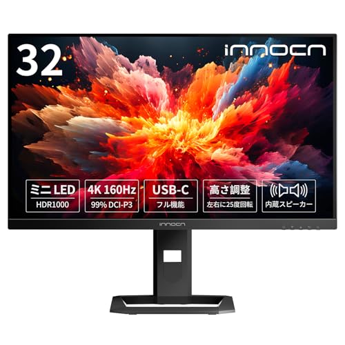 INNOCN 32 インチ 4K 160Hz Fast IPS ゲーミングモニター HDR1000 2304 分区 1ms ミニLED モニター 狭額縁 PS5/Xbox 対応 VESA 100×100 HDMI2.1/DP1.4/USB-C65W接続 スピーカー付き 32M2V 1