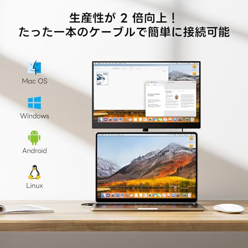 モバイルモニター【2026年モデル】Dopesplay 15.6インチ 磁気吸着スタンド付き ノートPC上設置対応 360°回転 薄型 軽量 1080P FHD IPSポータブルディスプレイ USB Type-C/Mini HDMI接続 デュアルモニター 出張 在宅勤務 リモートワーク PC/Mac/Switch/PS5/スマホ対応 保護ケース付きの特徴・詳細 画像