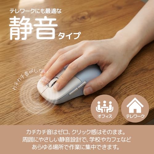 えみふる ワイヤレスマウス 高速スクロール 静音 5ボタン(戻る・進むボタン搭載) Bluetooth 無線レシーバー(2.4GHz) マルチペアリング2台 乾電池式(付属なし) emi-pm01-greyの特徴・詳細 画像