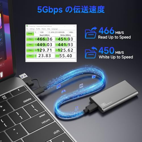 DIDIVO 外付けSSD 1TB、最大460MB/s・USB-C/A 2 in 1ケーブル&収納袋付属、ポータブルSSD小型軽量アジュバント4K ProRes HDR対応Phone 17 Pro MAX/スマホ/タブレット/ノートPC (1 TB)の詳細・まとめ 画像