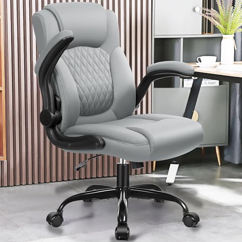 FelixKing オフィスチェア 低身長向け 360°回転 高さ調節可能アームレスト PUレザー 省スペース ゲーミングチェア ロッキング機能付き 社長椅子 コンパクトデスクチェア MP245 グレーの外観・全体像 画像