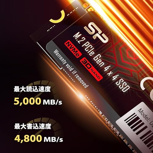 シリコンパワー SSD 1TB【超高速 ゲーミングSSD】Read 5,000MB/s Write 4,800MB/s 3D NAND M.2 2280 PCIe4.0×4 NVMe1.4 UD9Nシリーズ SJ01KGBP44UD9N05J5の特徴・詳細 画像